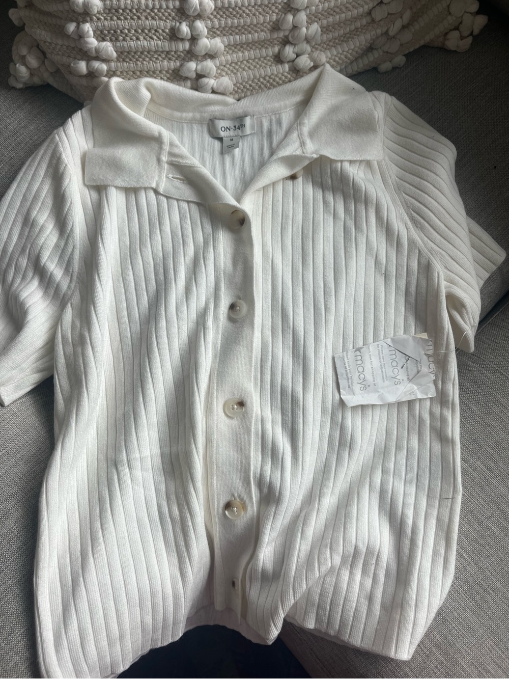 ON 34th - White Ribbed Button-Front Polo Shirt